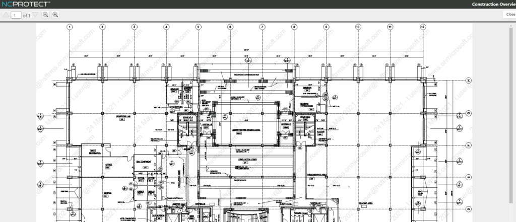 NC Protect Secure Reader displaying a watermarked CAD file 